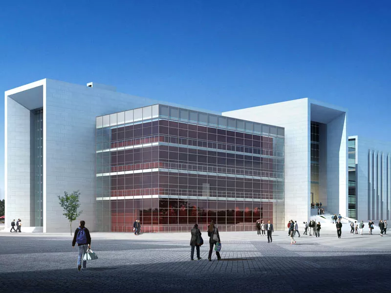 Blok kantor modern dengan struktur baja